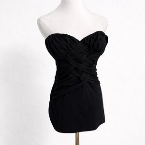 Vintage Marciano Strapless Top Black Ruched Corset Y2K Chic M